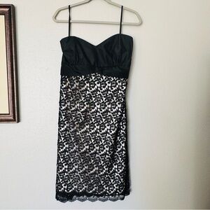 NWT White House Black Market Strapless Black & Cream Lace Dress Size 14